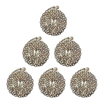 Transport Logging & Binder Chains, 3/8 Inch x 20 FT Grade 70 Chainswith Clevis Grab Hooks - 6 Pack, 6,600 Lbs Working Load Limit