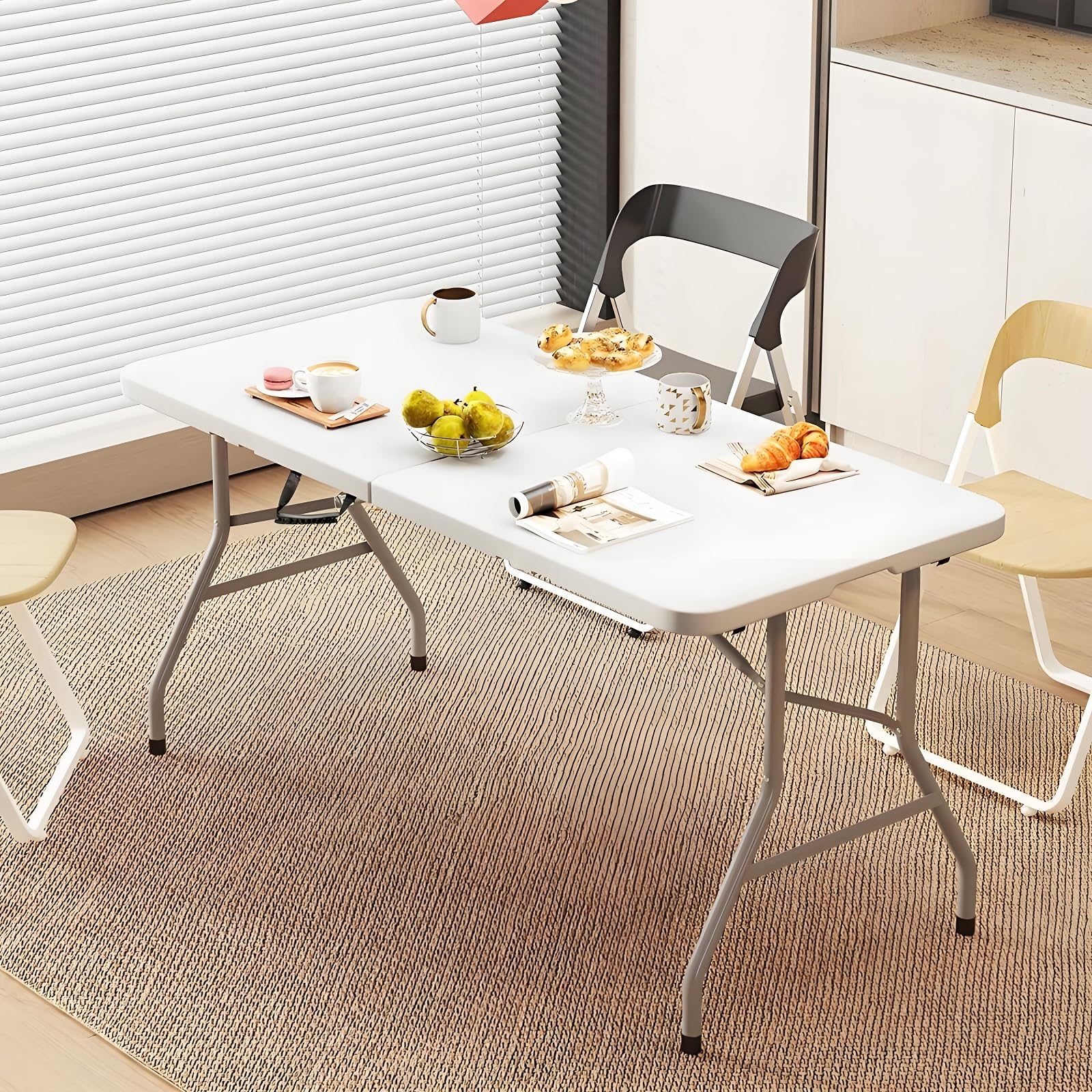 Tavolo pieghevole da esterno 180 cm, rettangolare per Jadin Camping, Picnic (bianco)
