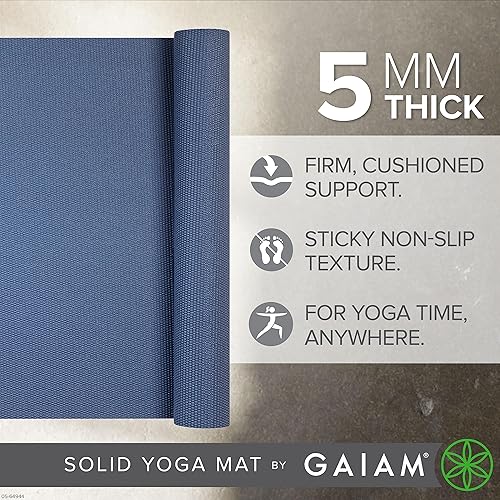 Miniatura 2 de Gaiam - Esterilla de yoga de calidad superior de 5mm, lisa, gruesa y antideslizante para todo tipo de ejercicios de yoga, pilates y gimnasia