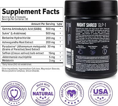 Night Shred GLP-1 Night Time Fat Burner & Sleep Support, 30 Servings