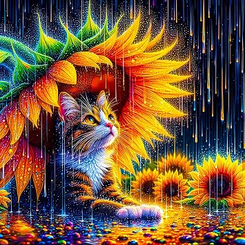 Kerayzygame Cat with Sunflower 1000 Pieces Jigsaw Puzzle for Adults,Animal Jigsaw Puzzles for Cat Lovers