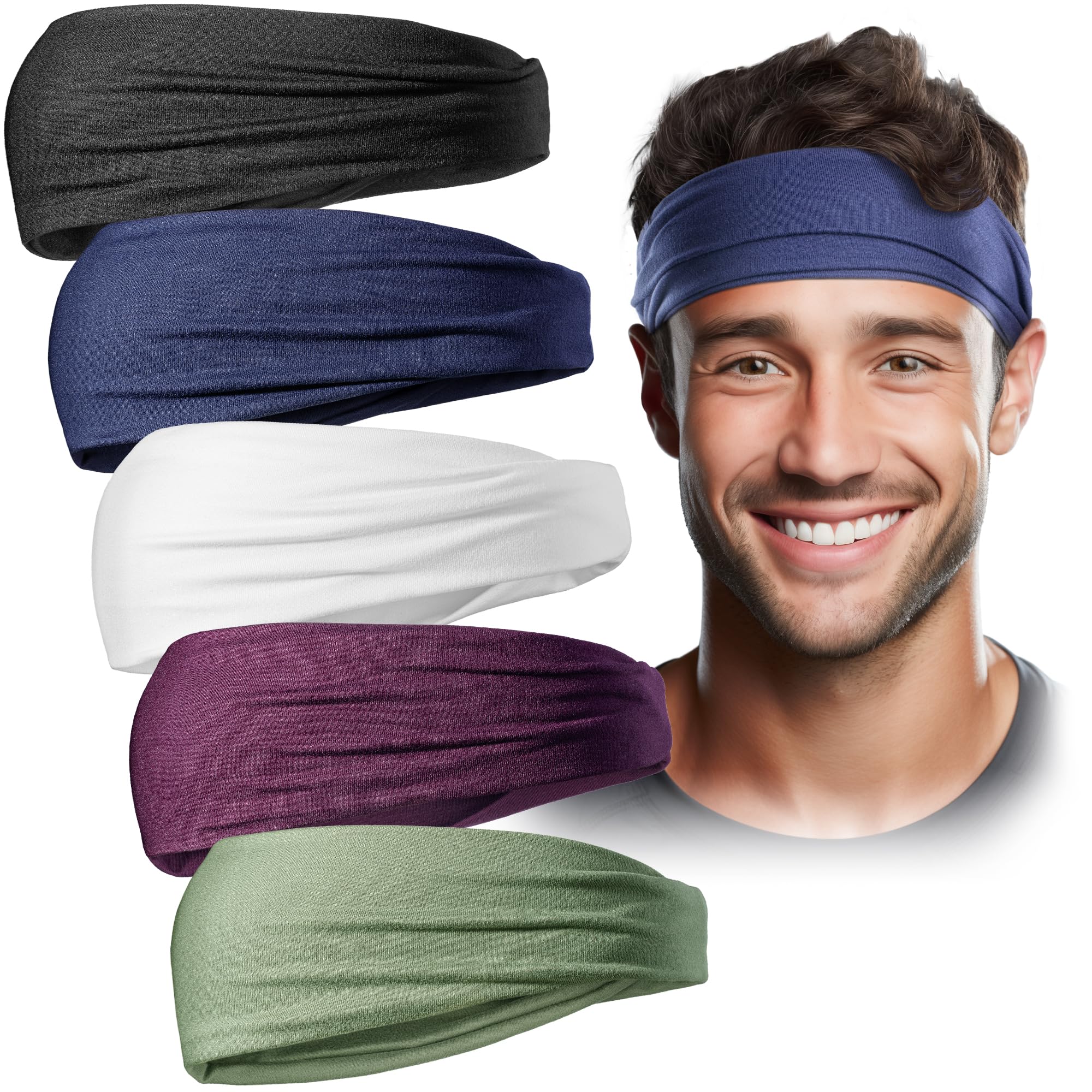 VWS Diademas para hombres y mujeres (paquete de 5), banda para el sudor que mantiene el cabello fuera de los ojos, para correr, jugar baloncesto y hacer ejercicio VibingWithStyle