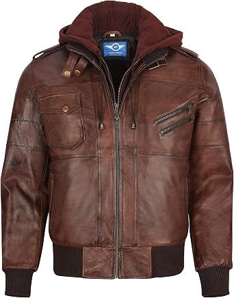 Mens Leather Jacket Removable Hood | leather jacket Men | Black Leather Motorcycle Jacket