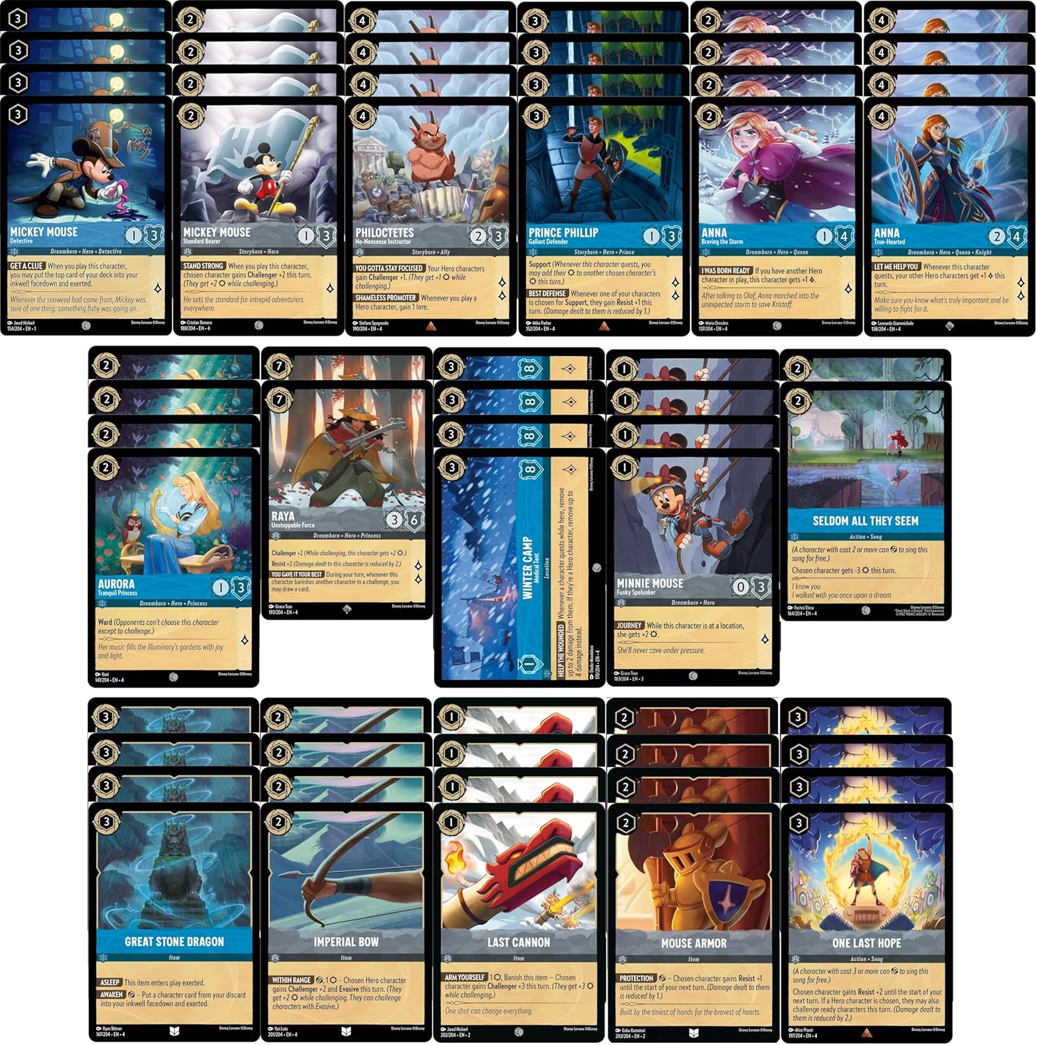 Disney Lorcana Heroes Deck - Anna, Aurora, Raya, Mickey Mouse - Custom Built - Very Strong - 60 Card!