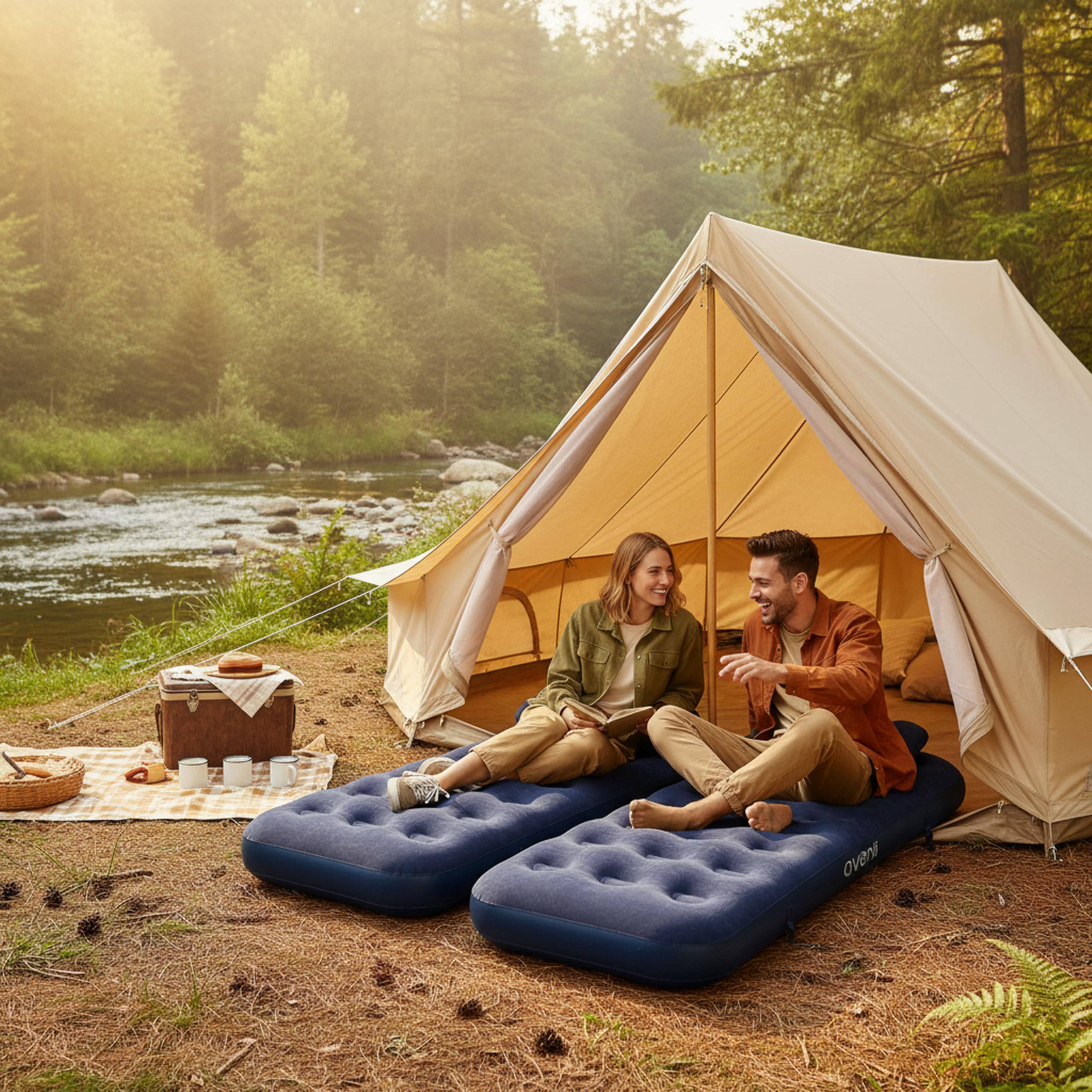 AVENLI Luftmatratze Luftbett Camping Set mit 2 Kissen für 2 Personen 2X 191x73x22cm aufblasbare Matratze Gästebett weiche Liegefläche mit beflockter Oberfläche Reise-Bett für Camping & Zuhause