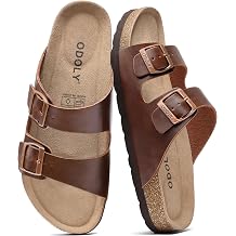 ODOLY Mens Cork Footbed Slide Sandal, Arch Support Summer Outdoor Sandals with Adjustable Buckle for Men