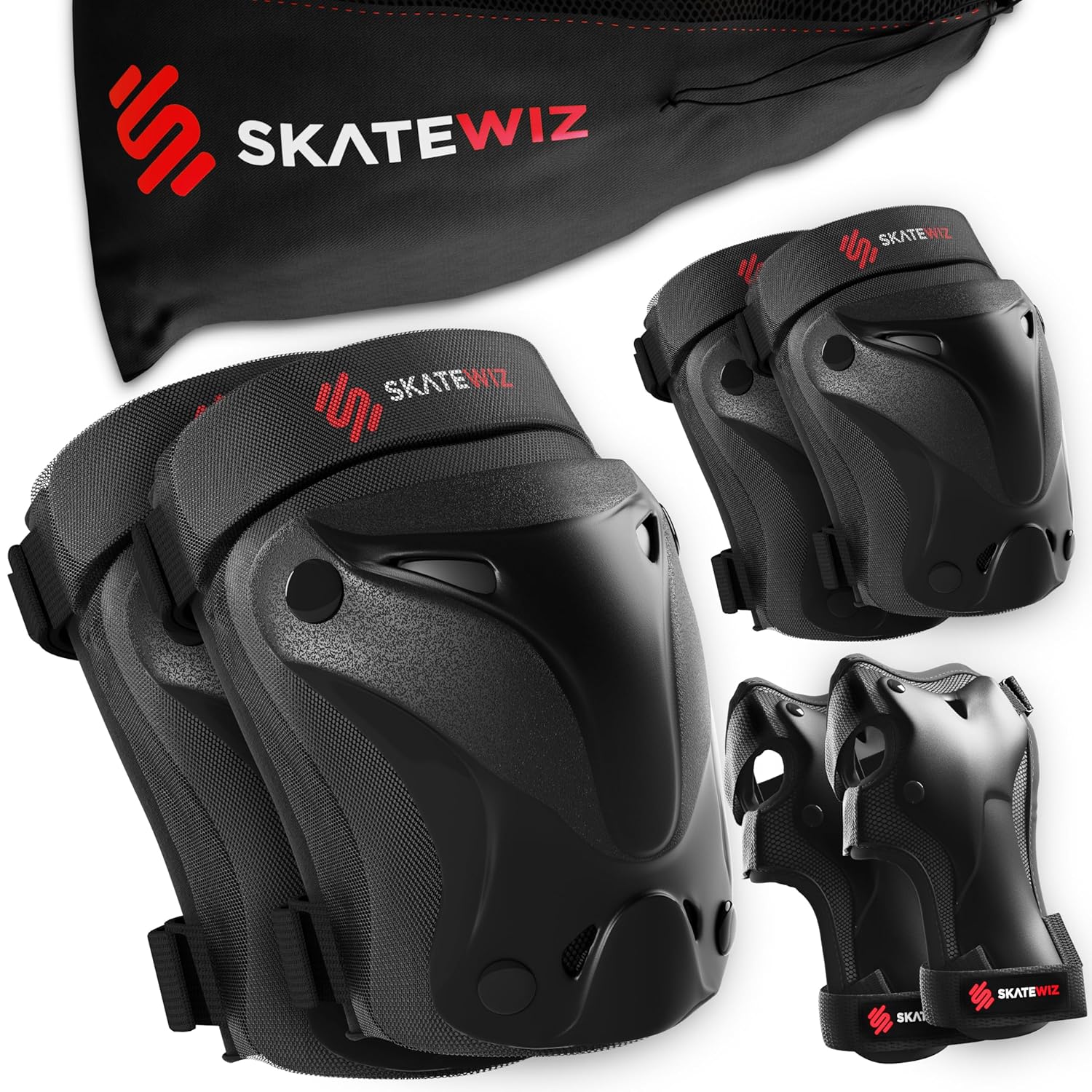 SKATEWIZ Knee and Elbow Pads Adult - PROTECT-1, Size L, Black