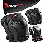 SKATEWIZ Knee Pads for Kids - Knee and Elbow Pads Set - PROTECT-1 - Size S Black - Wrist Guards Skating Protective Gear, Skateboard, Roller Skate, Ice Skates For Kids