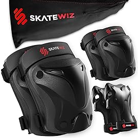 SKATEWIZ Knee Pads for Kids - Knee and Elbow Pads Set - PROTECT-1 - Size S Black - Wrist Guards Skating Protective Gear, Skateboard, Roller Skate, Ice Skates For Kids