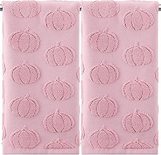 Mindsoft 2 Pcs Fall 3D Pink Pumpkin Jacquard Hand Towels for Bathroom Th...