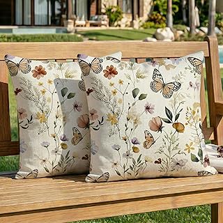 2er Set Outdoor Kissen Wetterfest Kissenbezug 40x40 cm Modern Blumen Dekokissen Sommer Kissenbezüge für Garten Sofa Couch Wohnzimmer Schlafzimmer Doppelseitiges Muster