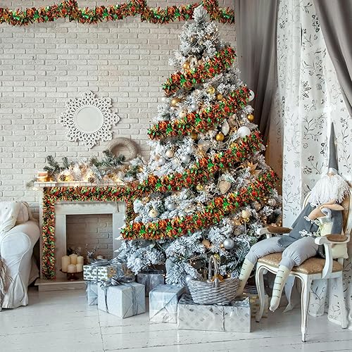 Miniatura 4 de Guirnalda de oropel de Navidad, guirnalda de Navidad artificial, guirnalda metálica para colgar en chimenea, mantel de chimenea, decoración de