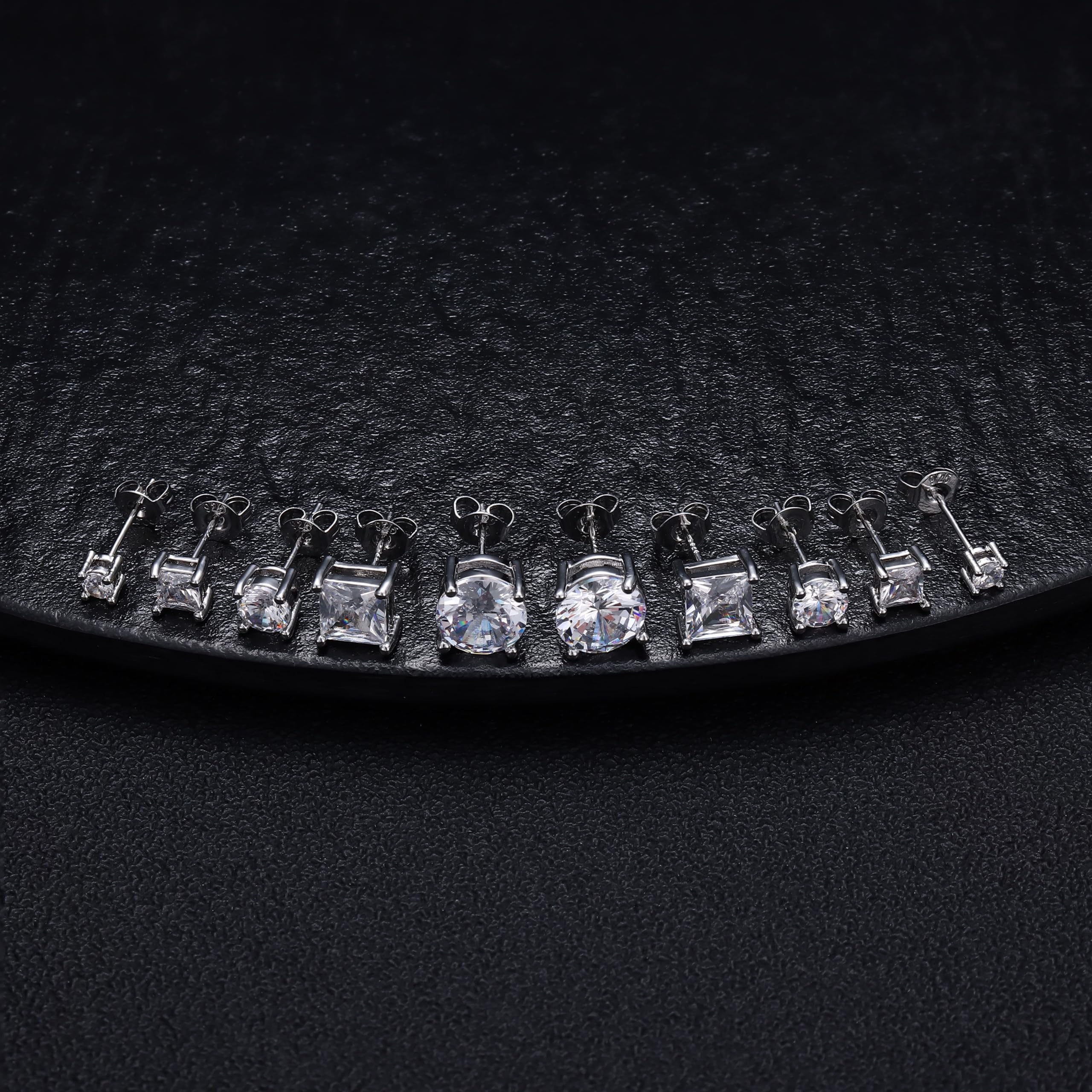 Orecchini da uomo 925 in argento sterlina 5 coppie di orecchini placcati in oro 14k per le donne rotonde e quadrate cubiche in zirconia ipoallergenici orecchini set di dimensioni 3/5/8mm, argento