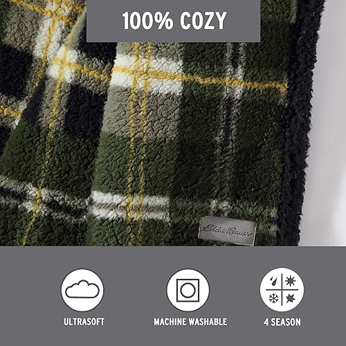 Vista 281 de Eddie Bauer Manta reversible de vellón sherpa, ropa de cama y decoración del hogar, para todas las estaciones, (Bunkhouse Plaid Beige), beige