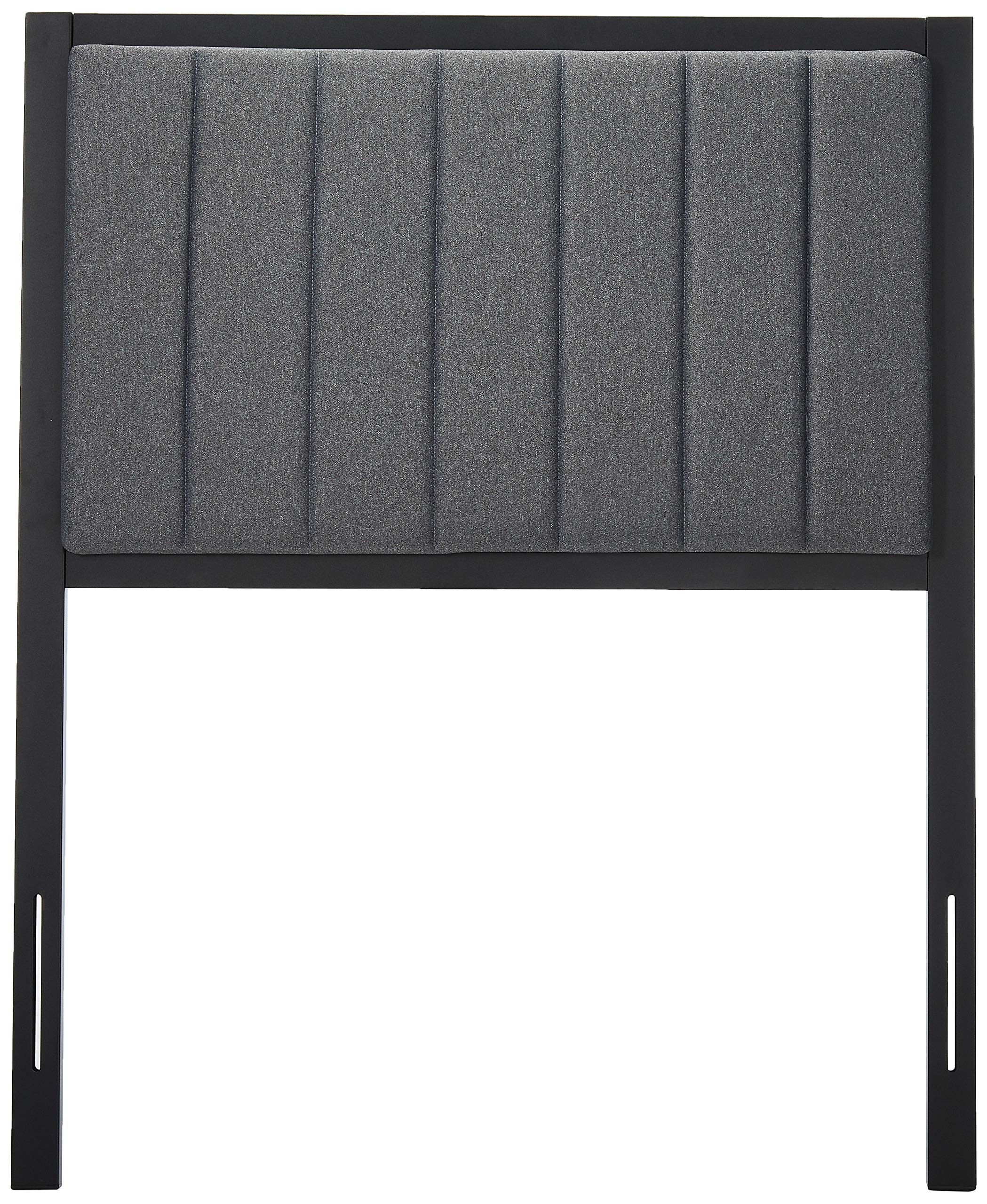 Zinus Anuar Banded Grey Upholstered Metal Headboard, Twin
