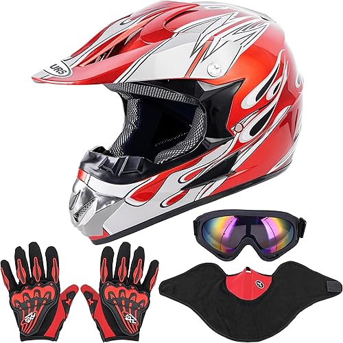 Miniatura 9 de Casco de motocross para adultos con gafas, guantes y máscara, casco de motocross ATV unisex para adultos, hombres y mujeres, visera solar ajustable