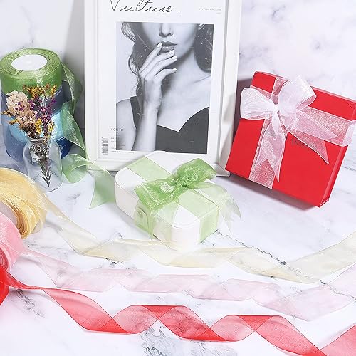 Miniatura 5 de Cinta de organza transparente de 1.5 pulgadas, cinta de gasa color marfil para envolver regalos, día de la madre, ramo de boda, manualidades, 50