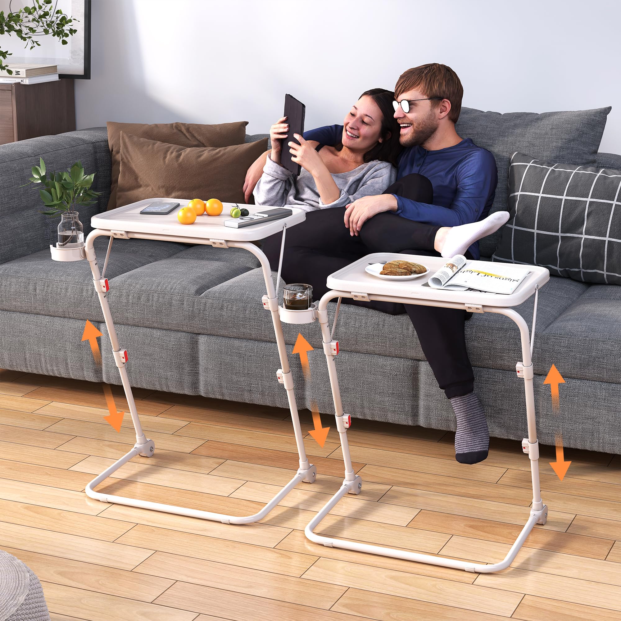 MEUBLE COSY Tavolino da Salotto, Tavolo Laterale Regolabile per Divano con Piano Inclinabile, Beige