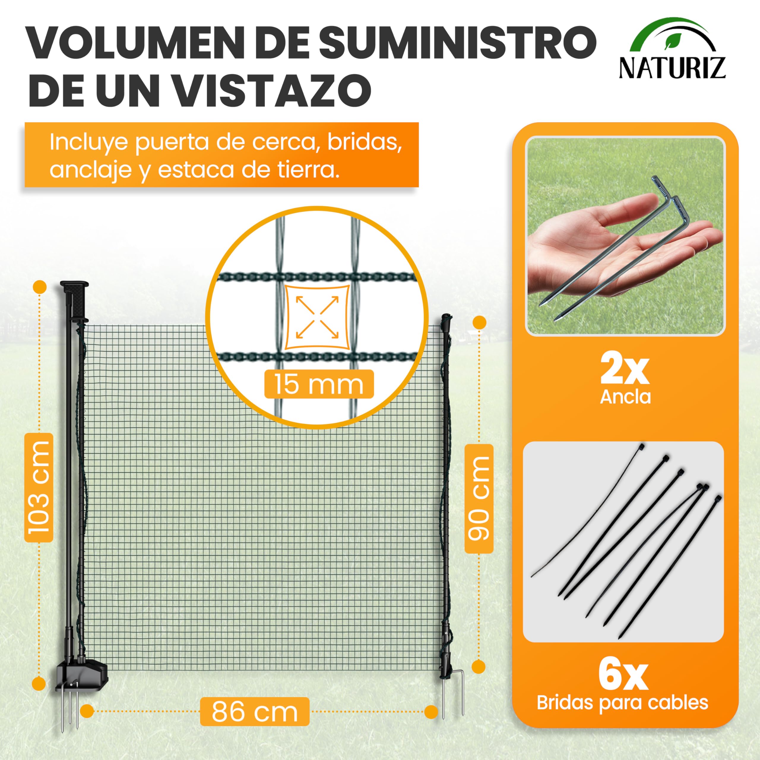 NATURIZ® Valla de mimbre con apertura con una sola mano – Puerta móvil para camping, jardín y pasto – Puerta de pasto con montaje y desmontaje rápido, sin electricidad