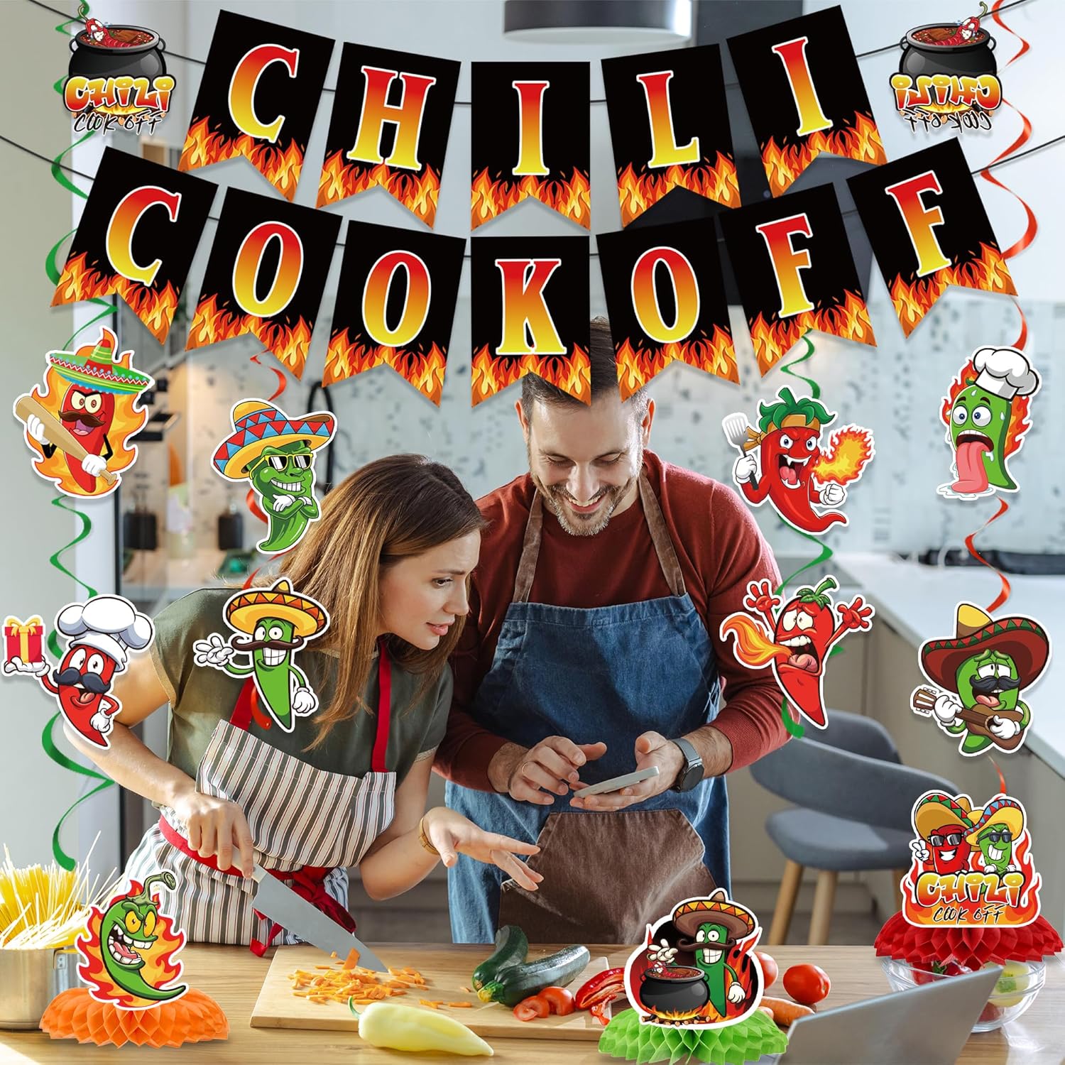 Chili Cook Off Decorations Include Chill Cook Off Banner Chili Hanging Swirls Honeycomb Centerpieces Chili Contest Tasting Competition Theme Party Supplies