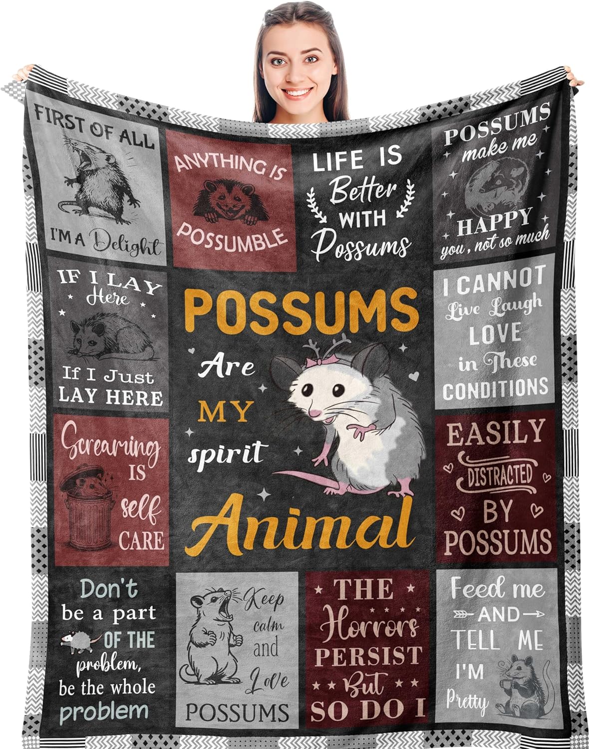 Punofell Unique Possum Gifts for Woman/Men, Opossum Gifts for Girls/Boys, Blanket for People Who Love Possums, Possum Birthday Present for Friends/Families 50"X60"