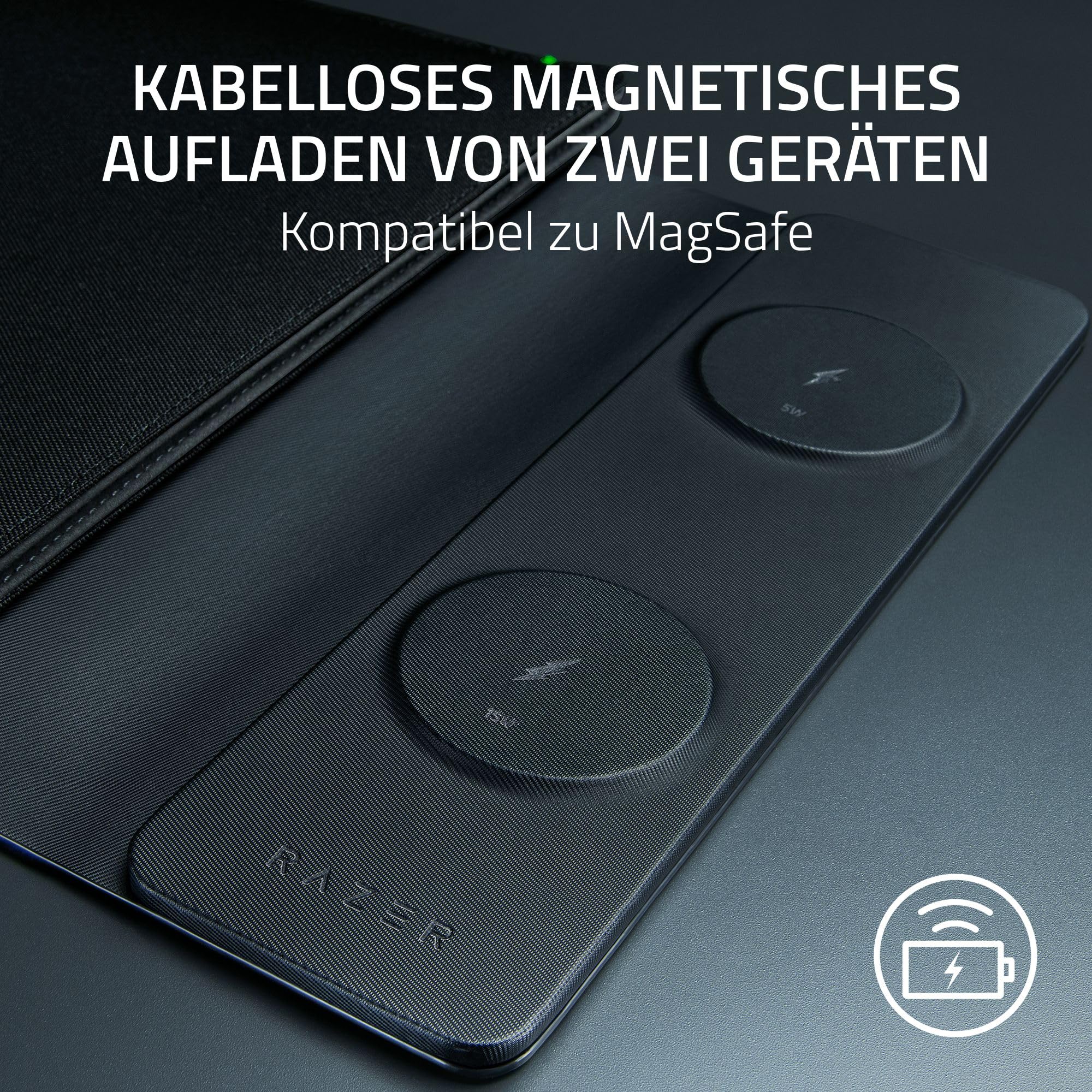 Razer Laptop Sleeve 16" mit kabellosem Laden – Zwei MagSafe-kompatible Bereiche für Smartphone und Earbuds - Schnellladen bis zu 15W - Gepolstertes Innenfutter - Leichtes Polyestergewebe | Schwarz