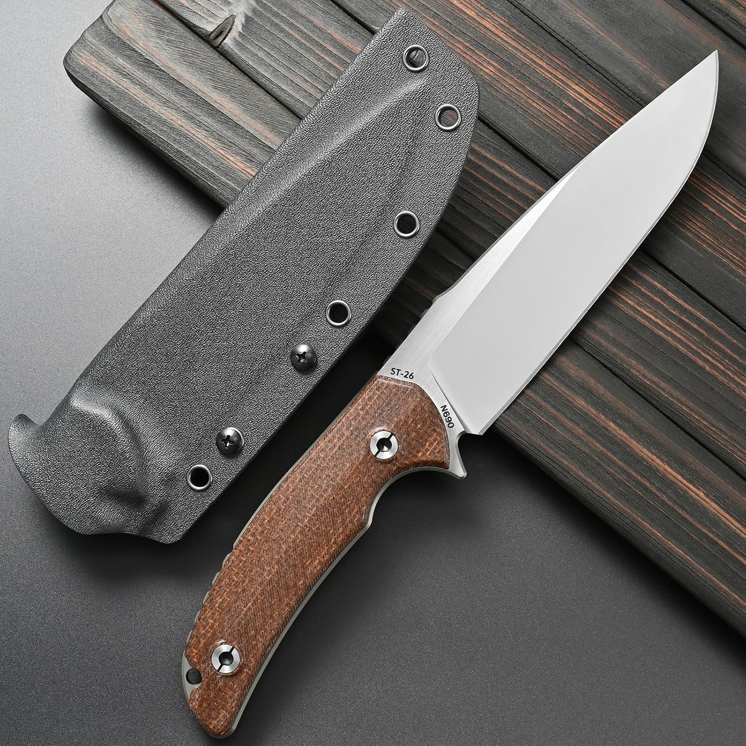 Sitivien ST26 Fixed Blade Knife N690 Steel Blade Micarta Handle Full Tang EDC Fixed Knifes for Outdoor Activities Working Camping(Brown)