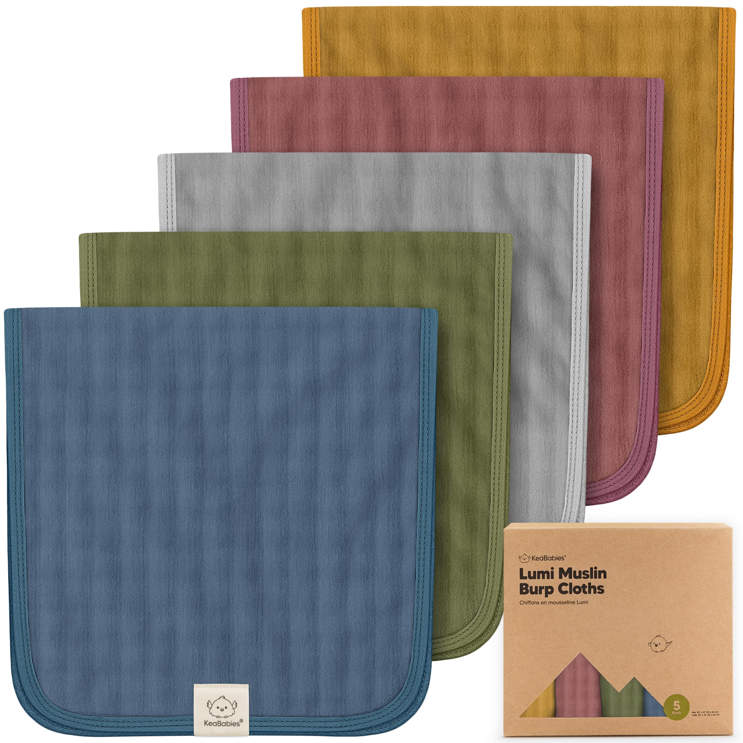 KeaBabies Cotton Muslin Burp Cloths Baby Boy Girl - 5-Pack Soft Absorbent Burping Cloth for Babies Large Baby