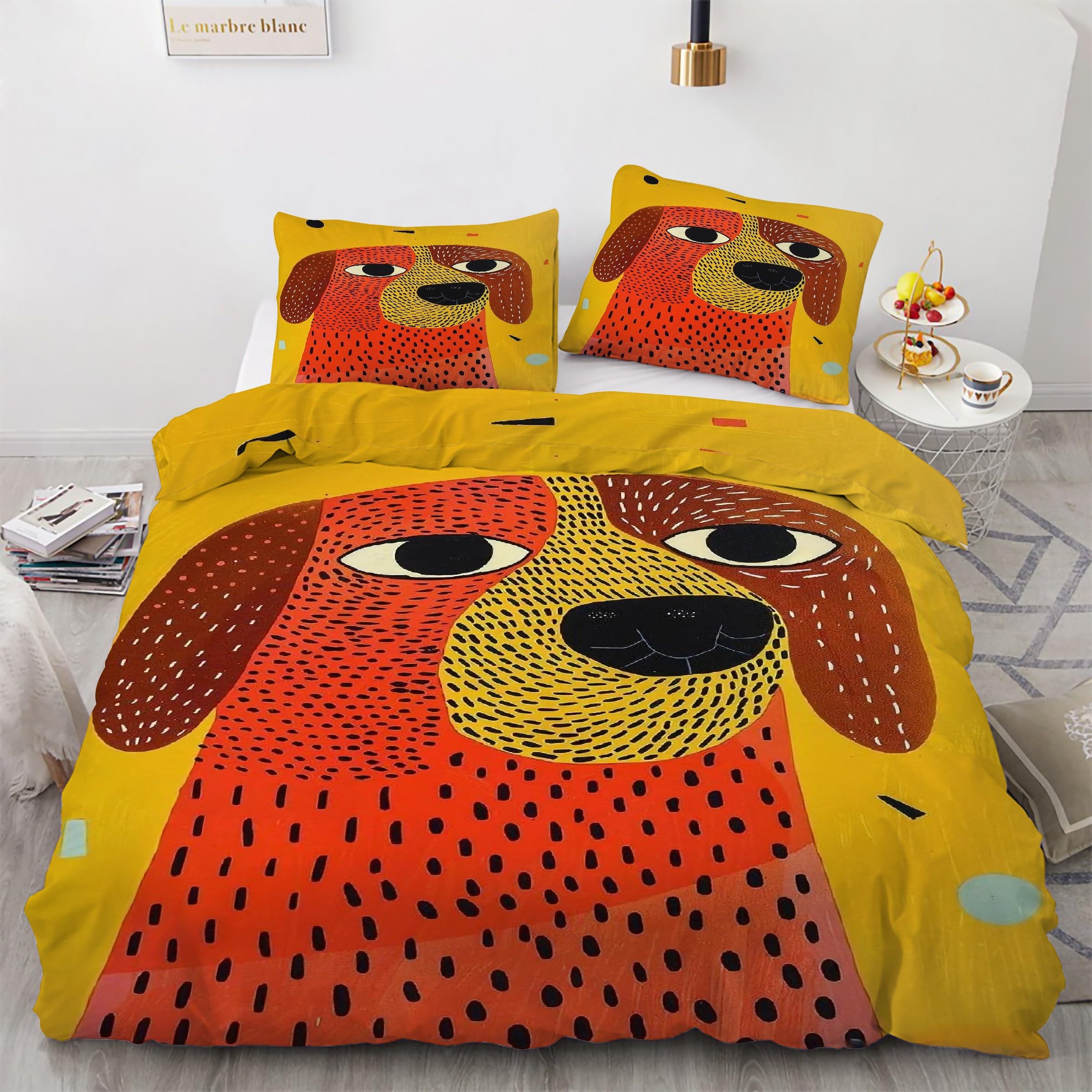 Housse de couette 200x200 chien parure de lit 3 pièces microfbre