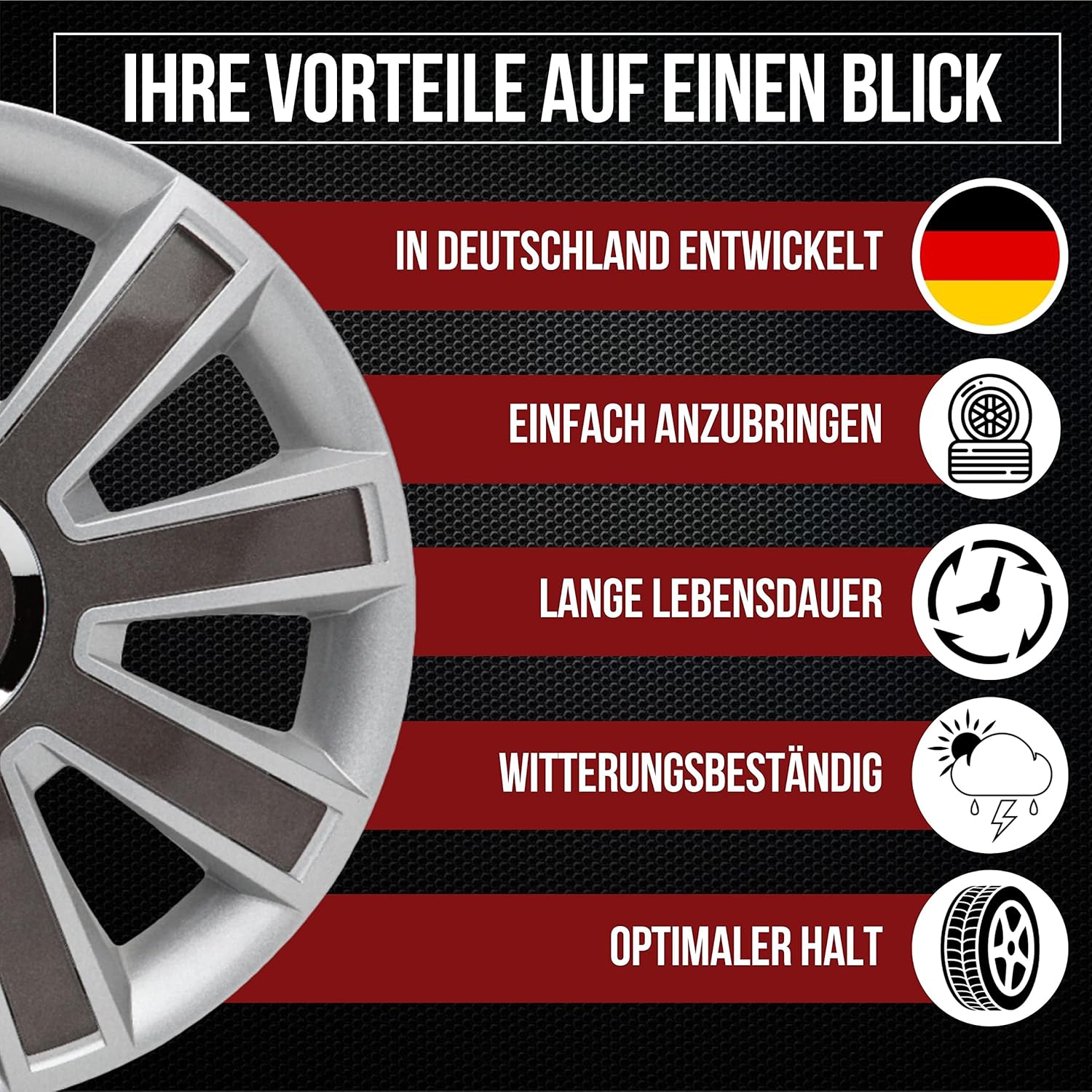 Albrecht 49365 Flash II Gloss Silver/Grey Plus 15" Wheel Cover, (Set of 4)