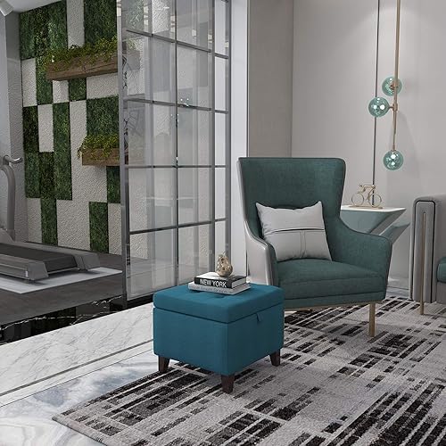 Miniatura 2 de Adeco Otomana cuadrada de tela con tapa abatible copetuda, 18 x 18 x 15 pulgadas