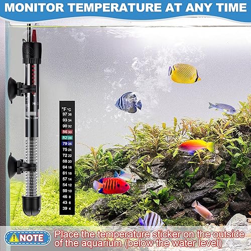 Miniatura 6 de Dreyoo Juego de 2 calentadores de tanque de peces de acuario de 100 W, calentador sumergible para acuario con termómetros y ventosas, calentador de