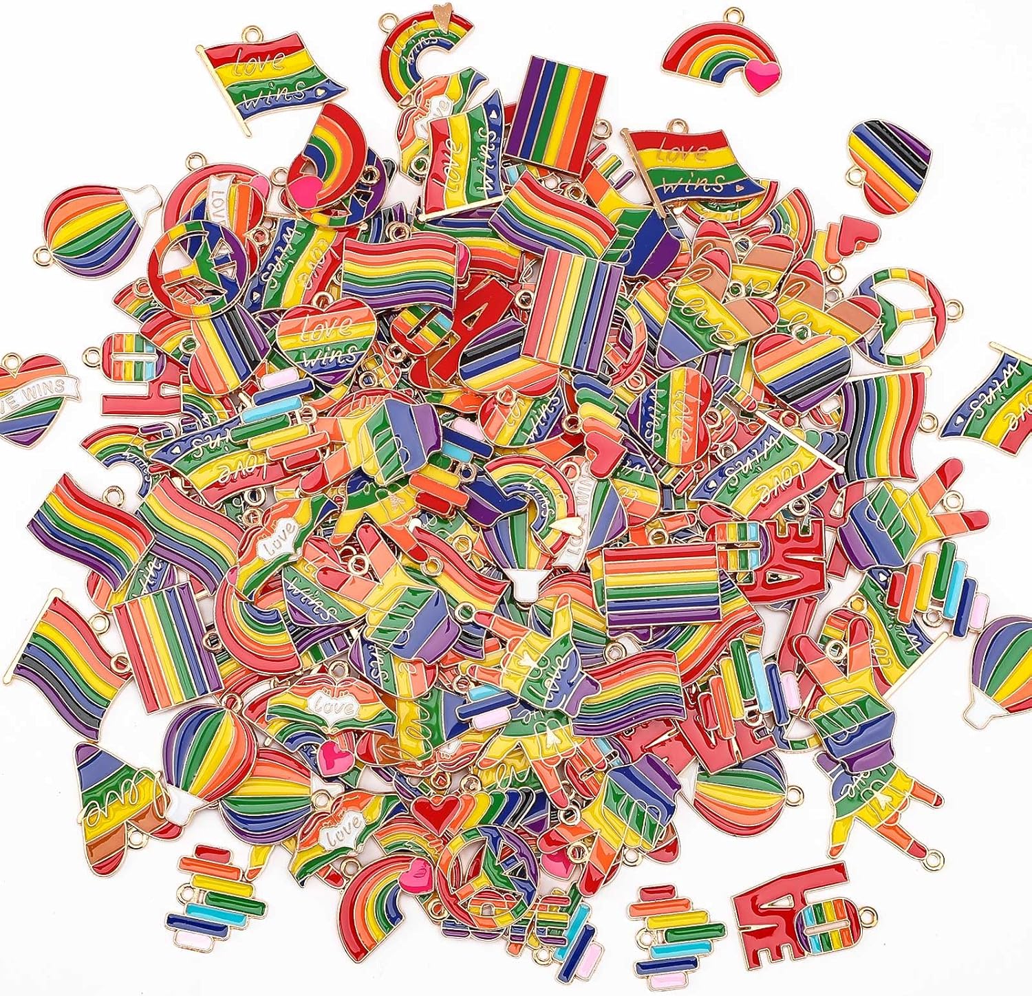 SANNIX 350Pcs Rainbow Charms for Jewelry Making, Assorted Gold Enamel Pride Charm Gay Jewelry Bangle Charm Pendants for Bracelet Necklaces Earrings Making Supplies