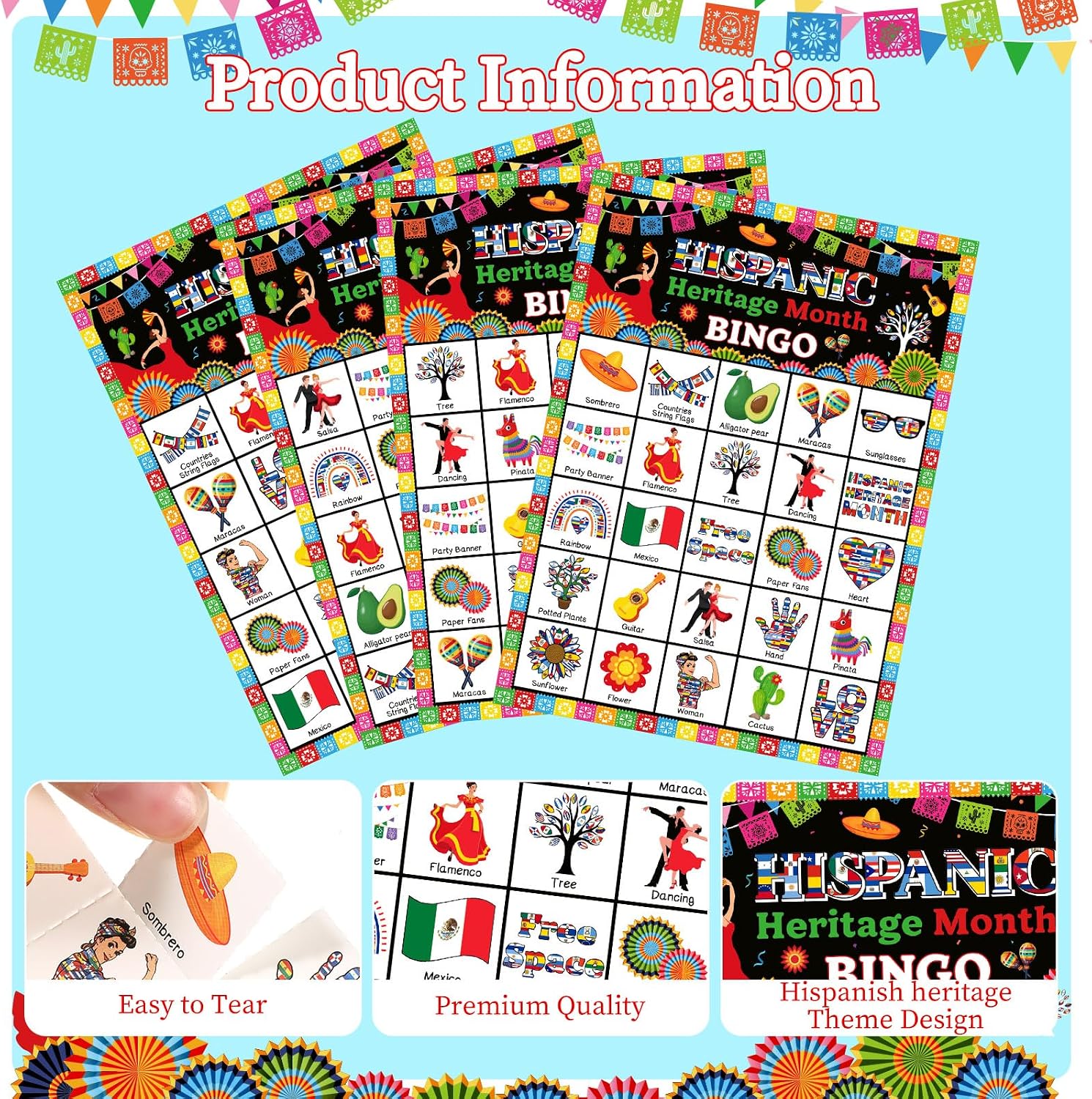 Liliful 35 Pcs Hispanic Heritage Month Bingo