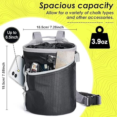 Miniatura 4 de Bolsa de tiza para escalada en roca, bouldering, bolsa de cubo con 2 bolas de tiza (2.23 onzas), 2 cremalleras impermeables para gimnasia, ajuste