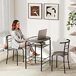 HOMCOM 3-Piece Ensemble de table à manger, 31.5" Table de cuisine et chaises 2 avec étagère de stockage, pour les petits Space, Salle à manger, Salon, Appartement, Gris foncé