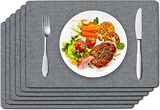 DOLOPL Placemats Set of 6, Dusty Blue Faux Leather Heat Resistant Place Mats for Dining Table, Waterproof Oilproof Wipeable Washable Table Mats, Easy to Clean Anti-Slip Tablemats for Kitchen, Party
