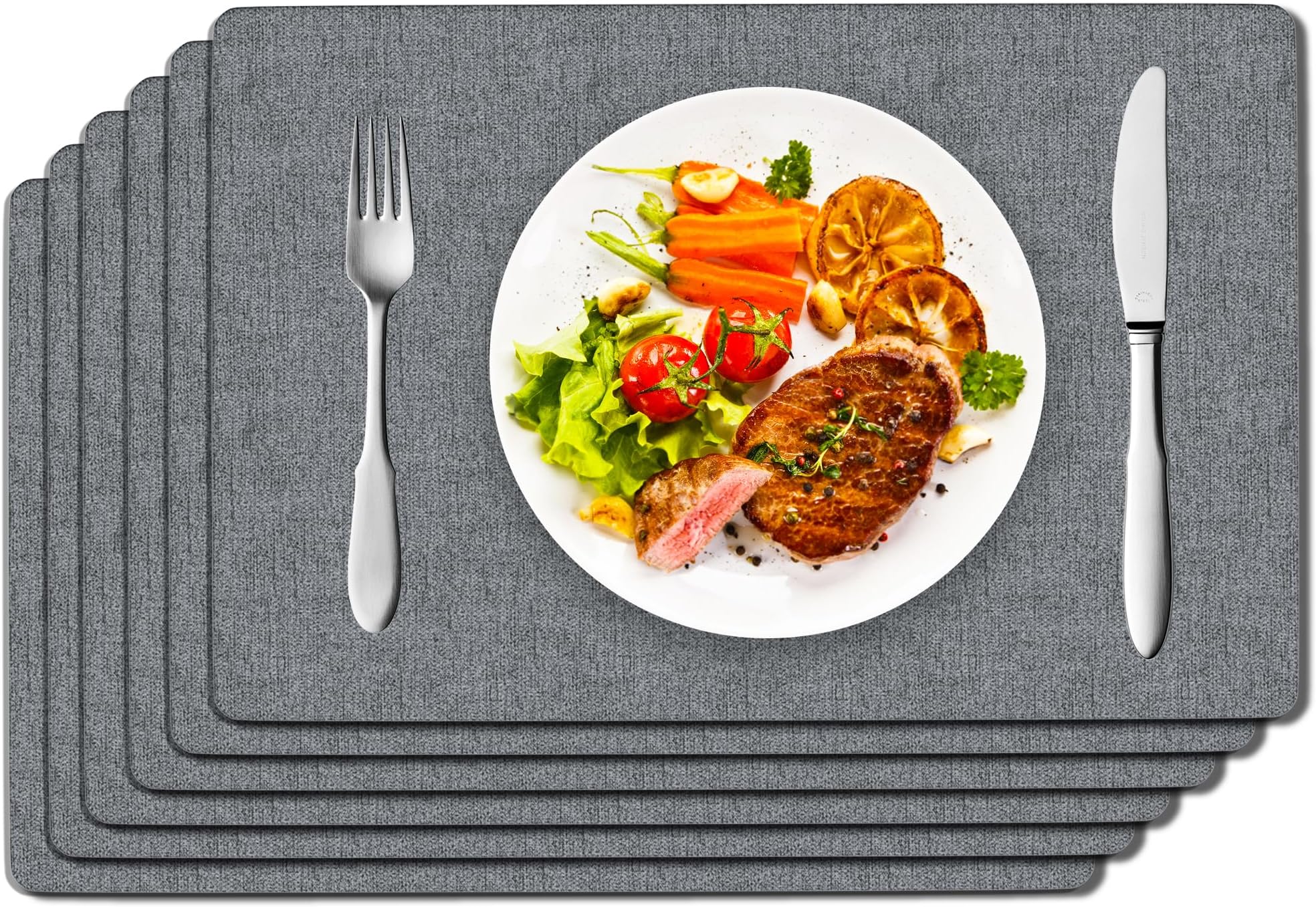 DOLOPL Placemats Set of 6, Dusty Blue Faux Leather Heat Resistant Place Mats for Dining Table, Waterproof Oilproof Wipeable Washable Table Mats, Easy to Clean Anti-Slip Tablemats for Kitchen, Party