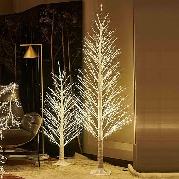 Hairui Lighted White Alpine Tree with 450L 810L Warm White Fairy Lights 4FT 6FT, Twig Tree with Lights for Indoor Outdoor Home Christmas Winter Holidays Party Decoration