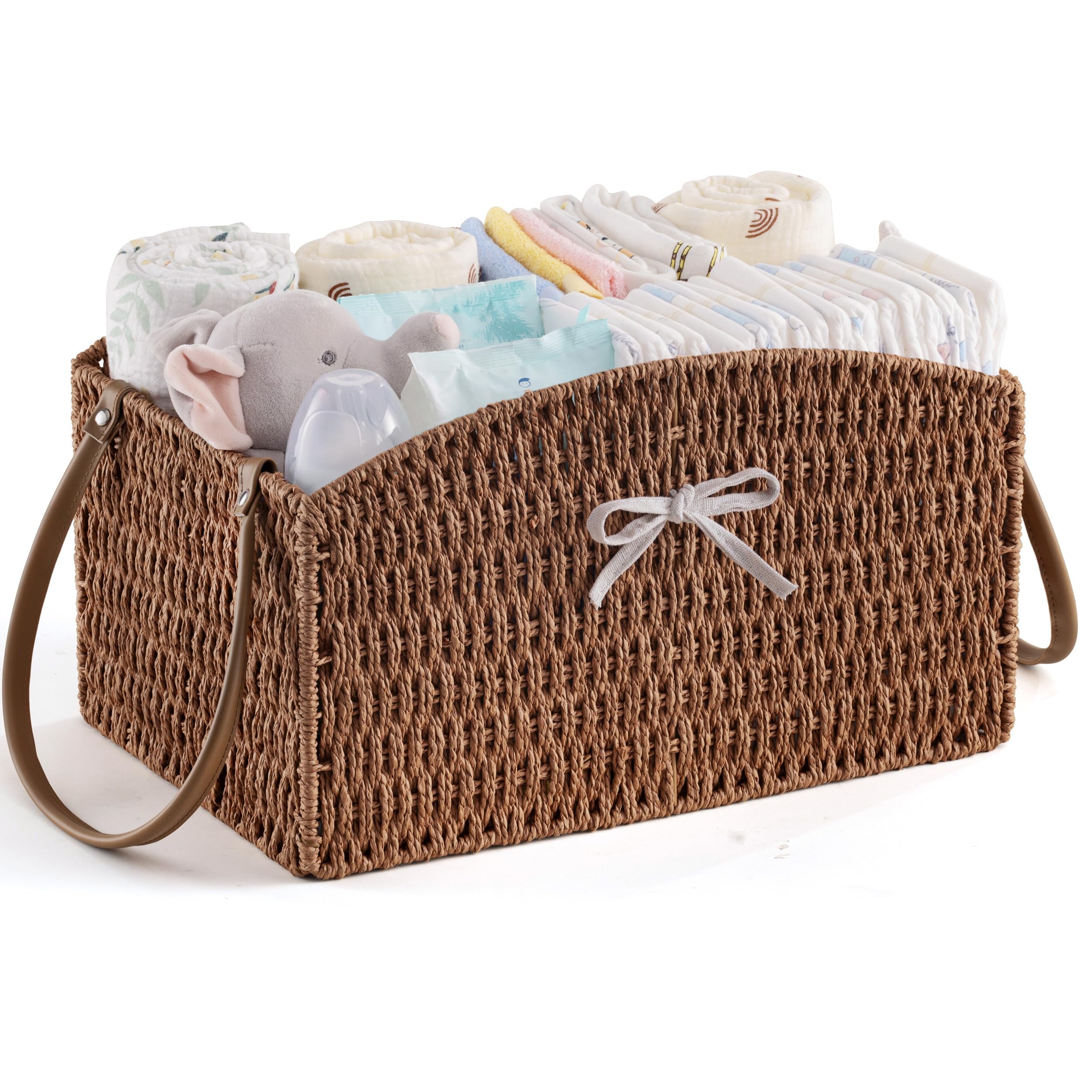 HBlife Grand panier de rangement tissé à la main pour couches et essentiels de bébé – Design incurvé élégant, cadeau idéal pour fête prénatale et liste de naissance
