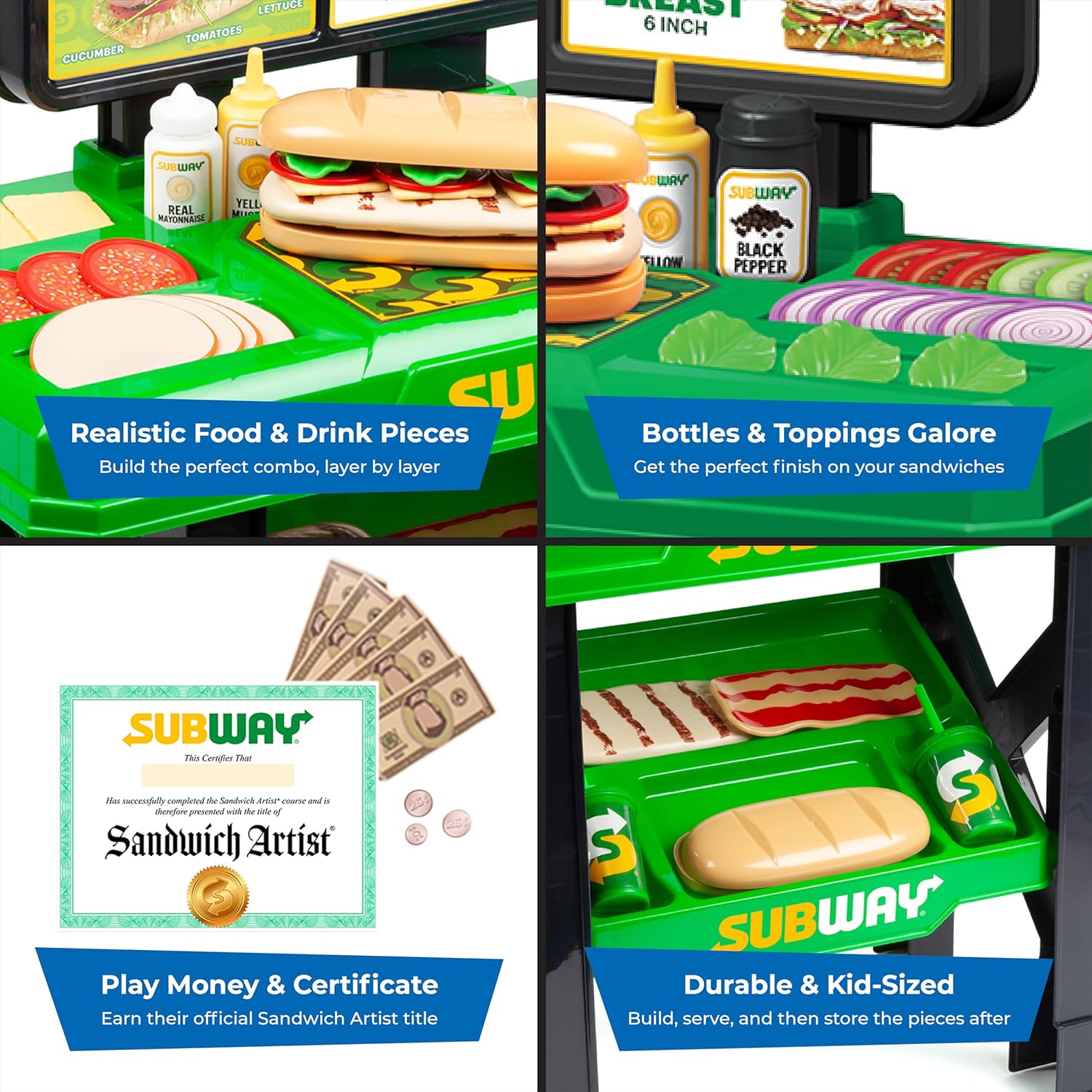 Subway Sandwich Artist 53‑Piece Playset — Licensed Subway Restaurant Kitchen Toy for Kids, Realistic Play Food and Money - Pretend Play Set for Kids