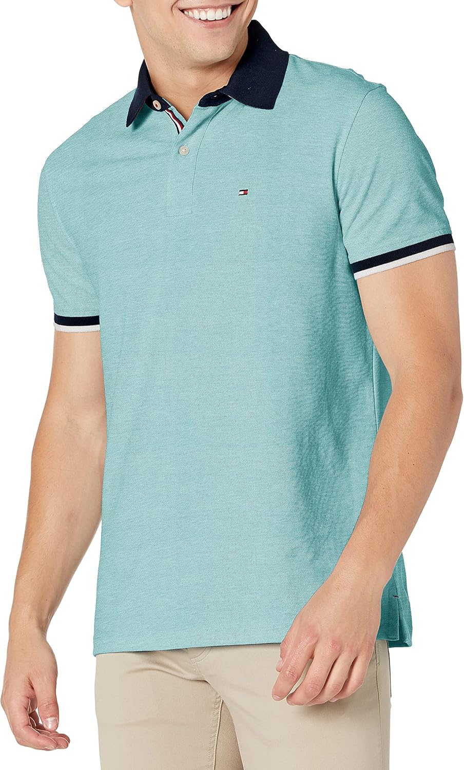 Tommy Hilfiger Men's Short Sleeve Cotton Pique Flag Polo Shirt in Custom Fit