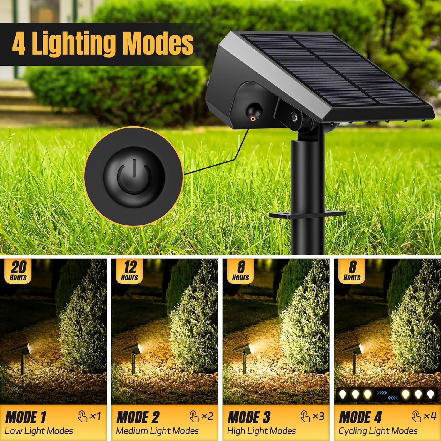 Solar Spot Lights Outdoor, [10 pack/118 LED] 4 Modes Auto On/Off Solar Landscape Spotlights, Ip67 Waterproof Solor Powered Pathway Lights for Outside Yard Garden Walkway Tree Patio (Warm White) - Image 3