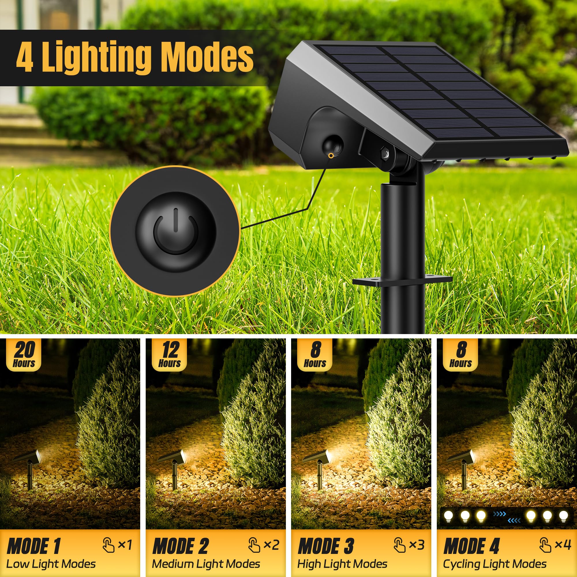 SIGRILL Solarstrahler Außen 4er Set – 68 LEDs, IP67 Wasserdicht, 3 Modi, Wand- & Bodenmontage