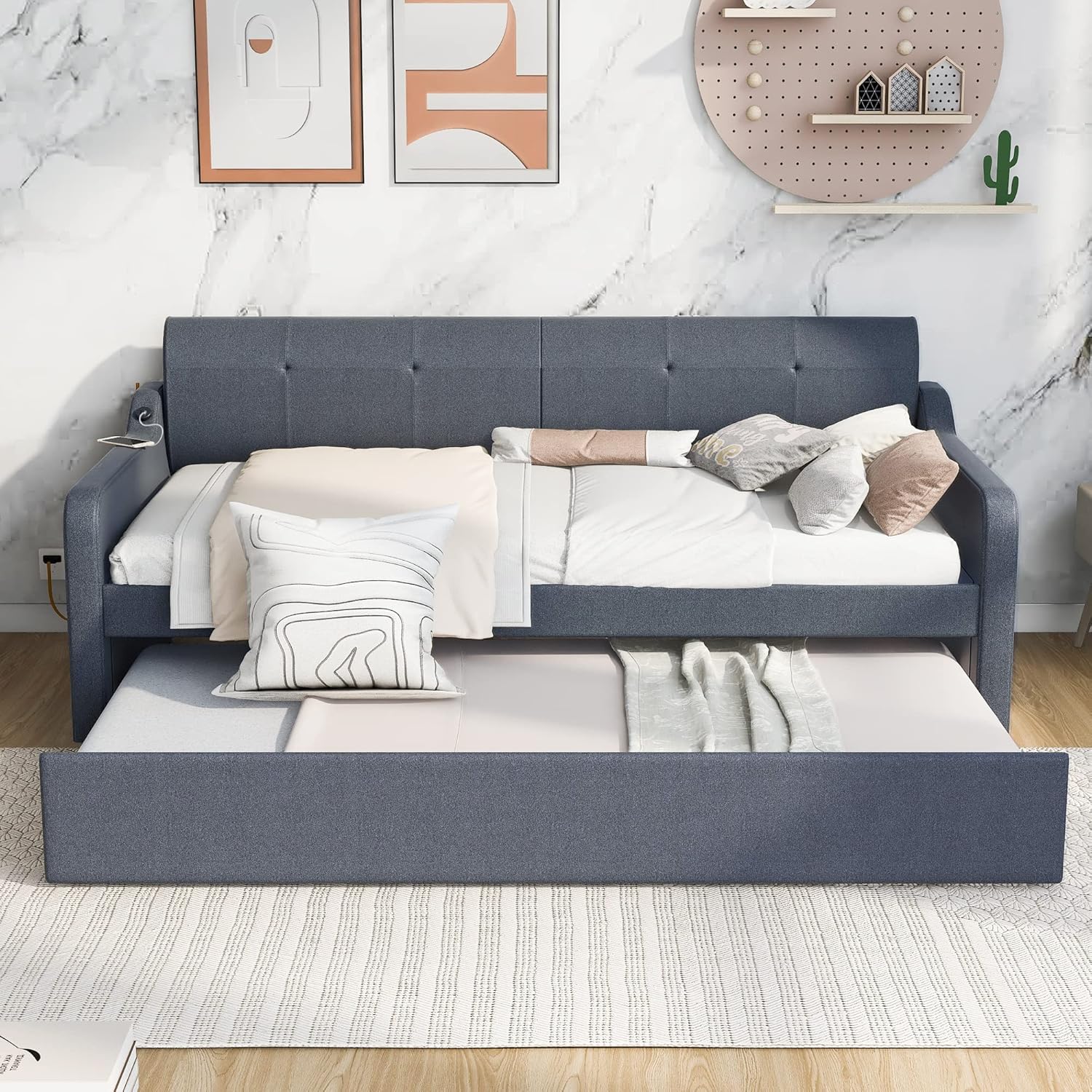 Prohon Twin Size Daybed with Trundle & USB Charging