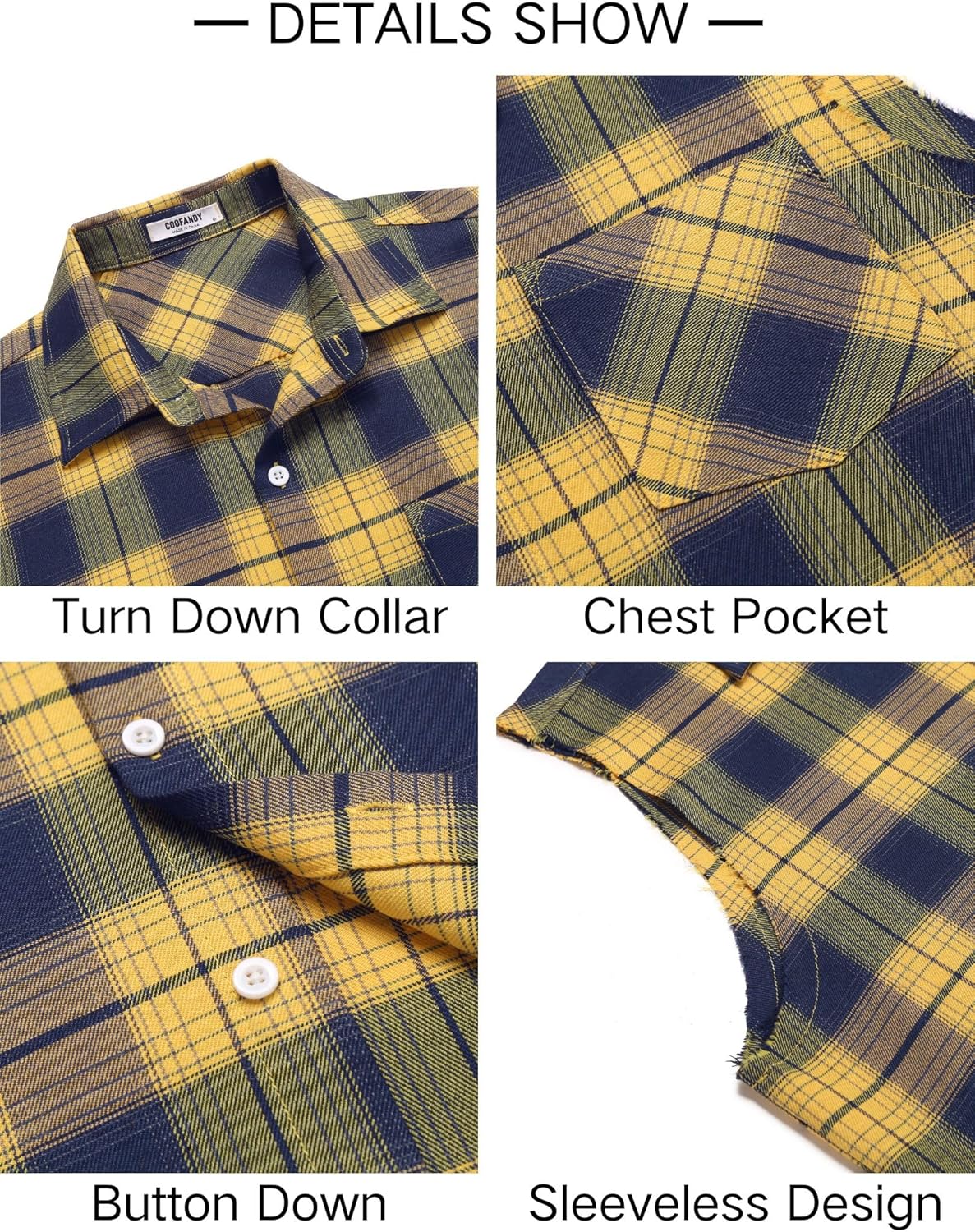 COOFANDY Mens Sleeveless Flannel Shirt Casual Summer Tank Top Button Up Sleeveless Beach Shirts with Chest Pocket - Image 4