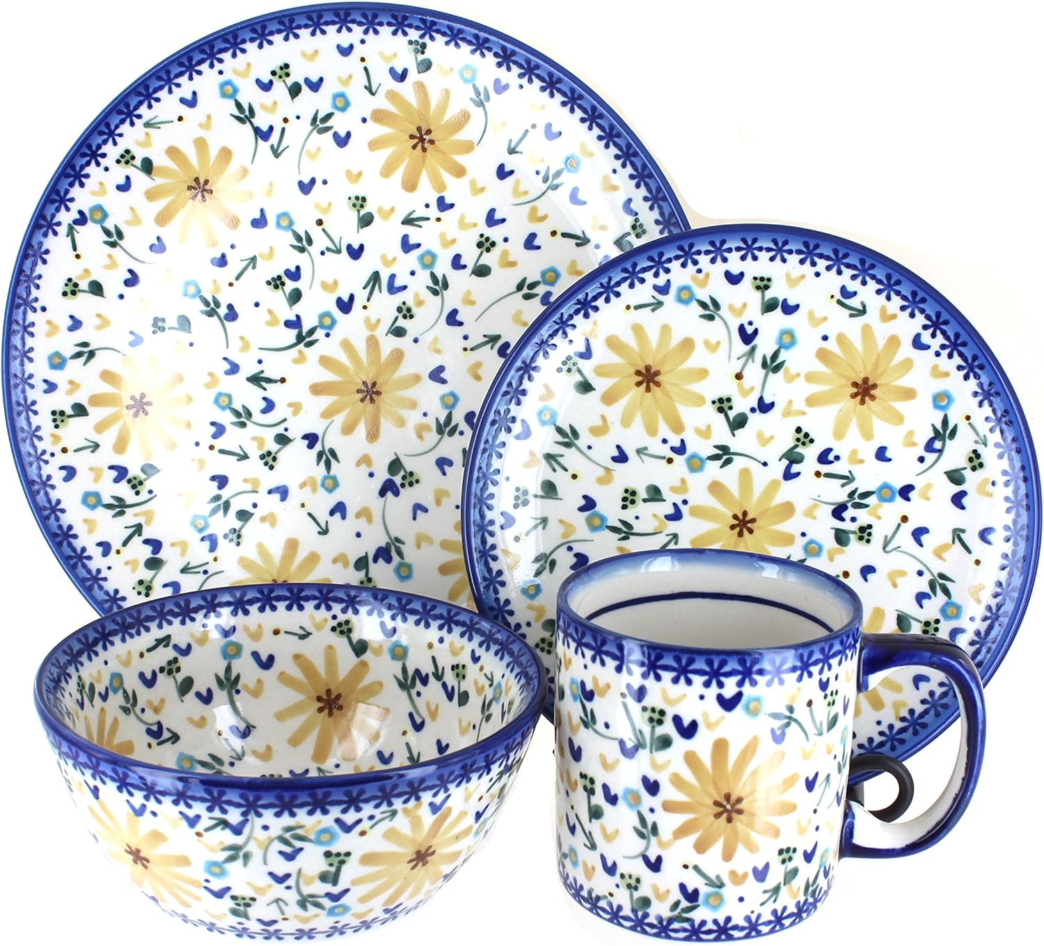 Blue Rose Polish Pottery - Winter Forest 4 PC Place Setting - Service for 1 - Green - 1 Place Setting - Ceramic Dinnerware Set, Unique Christmas Gift & Festive Tableware
