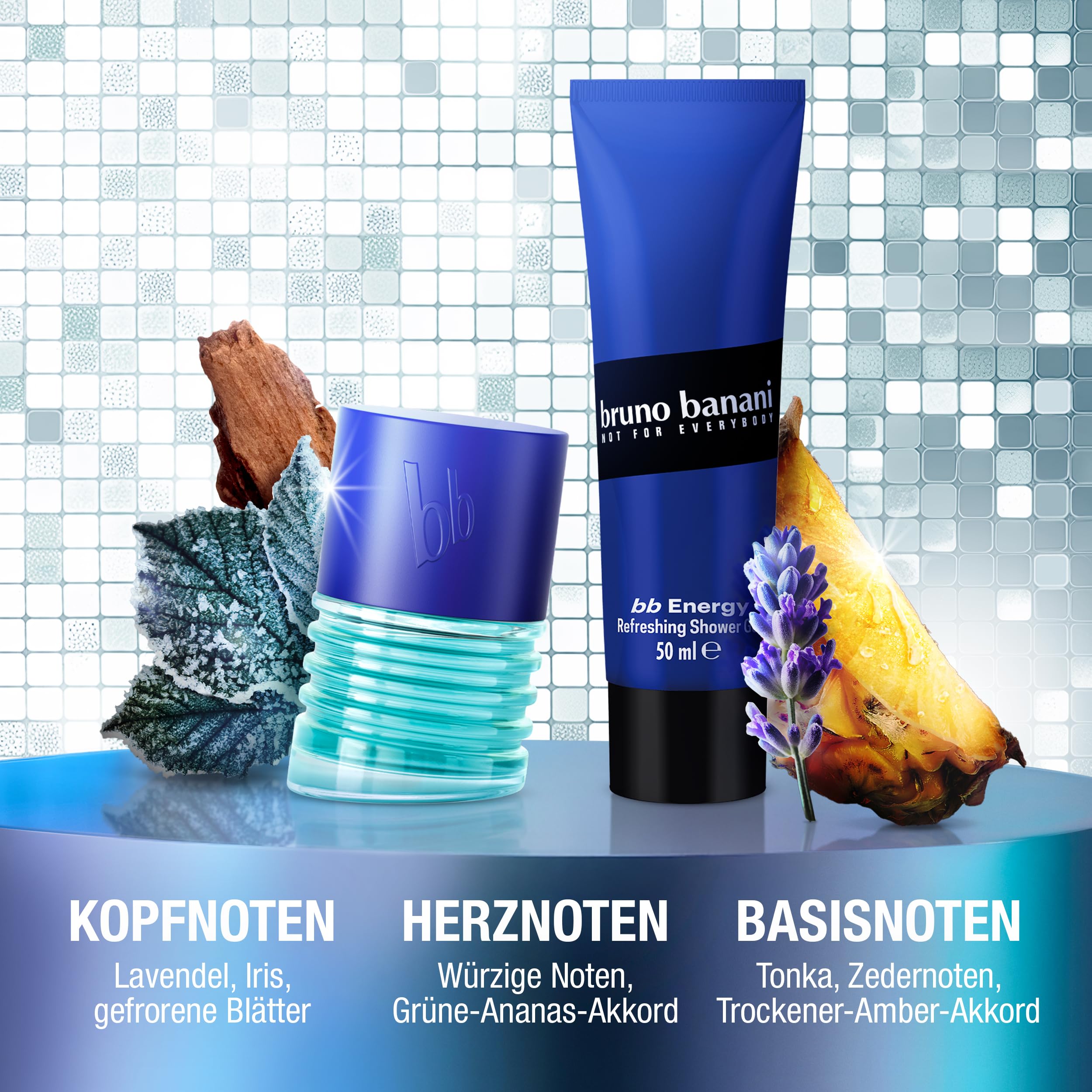 bruno banani bb Energy Eau de Parfum + bb Energy Duschgel für Männer, maskuliner, holziger Fougère-Duft, 30 ml + 50 ml