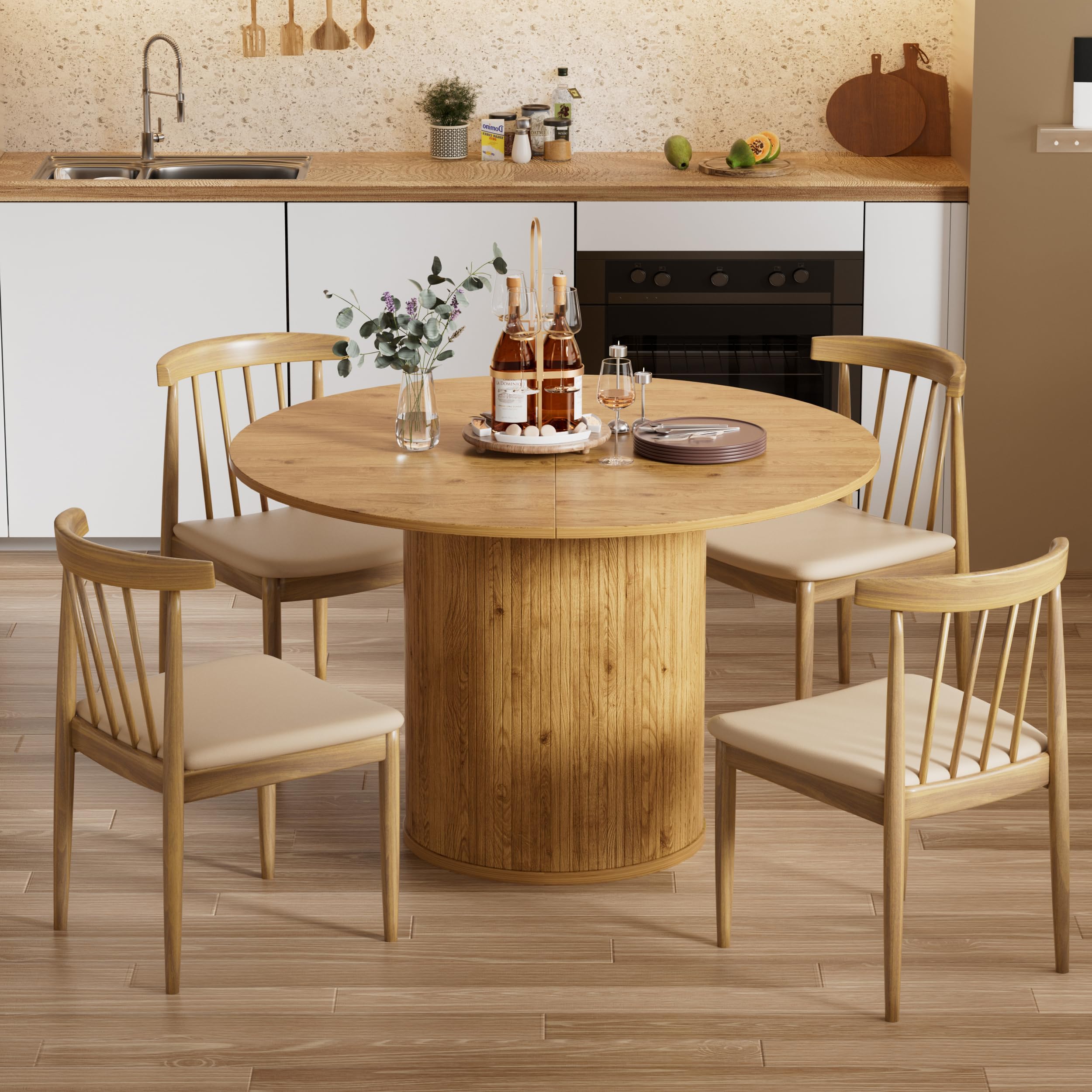 Amazon.com - ChooChoo 47.2 Inch Round Dining Table for 4, Wood Kitchen Table, Round Dinner Table ...