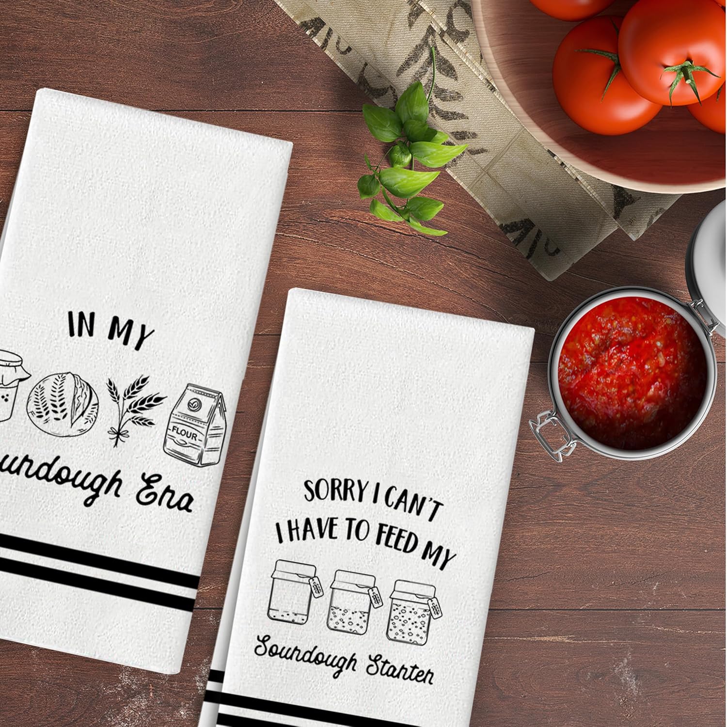 Funny Sourdough Baking Kitchen Towels Set, Gifts for Sourdough Bakers Chef, Sorry I Can't I Have to Feed My Sourdough Starter Hand Dish Towels for Kitchen, 16x24 Inch, Set of 2 - Image 5